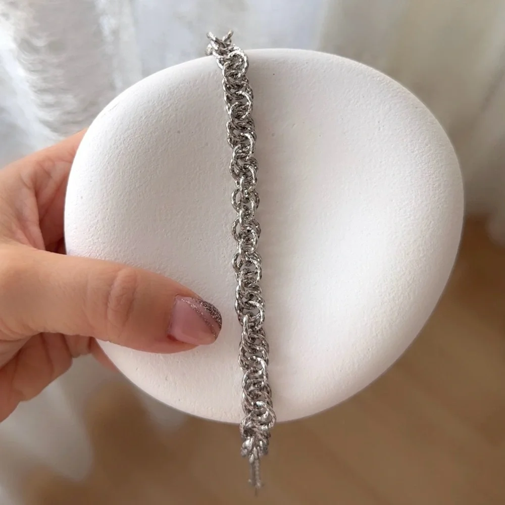 Silver Rope Chain Braided Bracelet Platinum Plated Dainty Waterproof Jewelry
